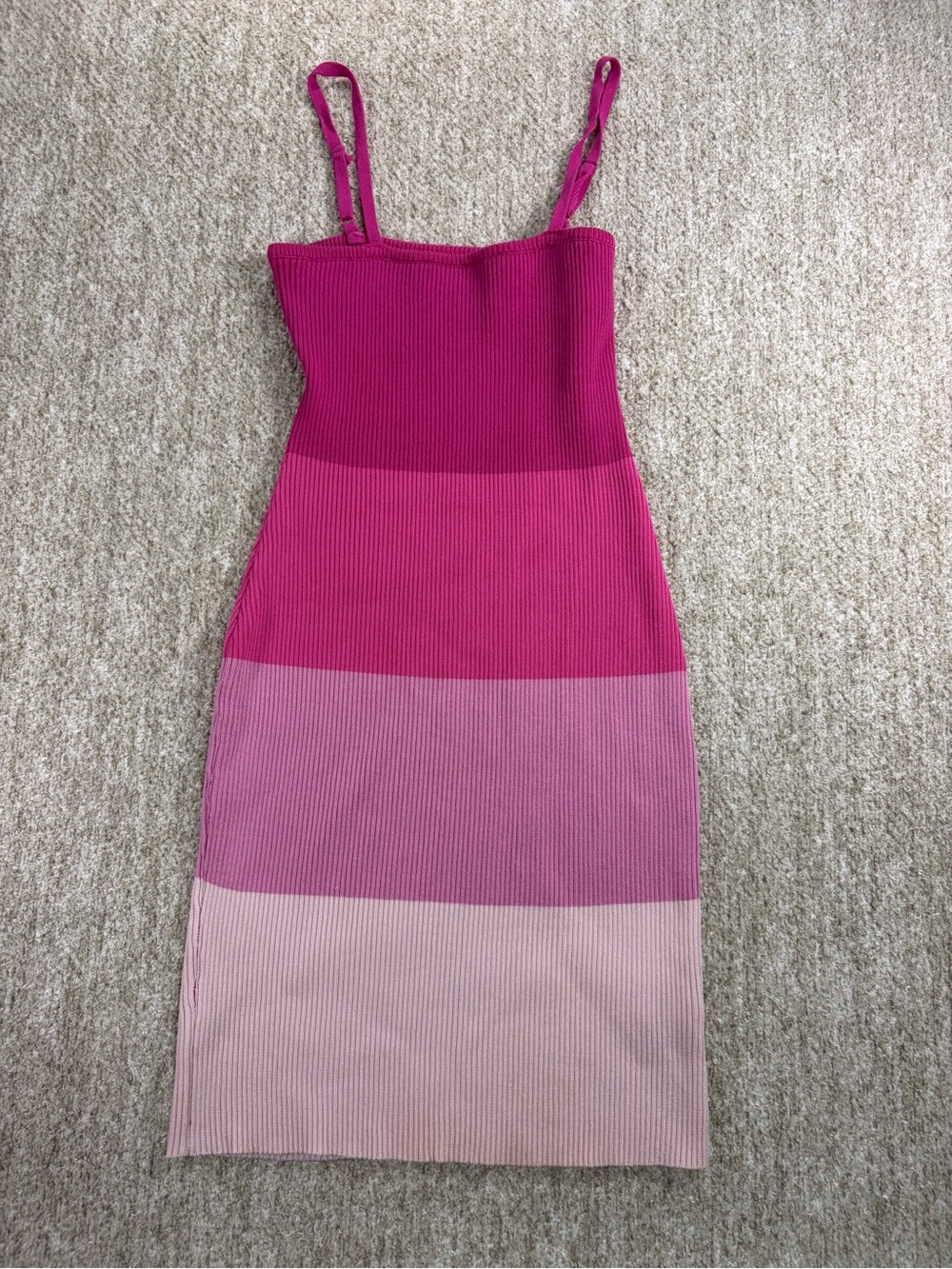 Ombre Pink Ribbed Spaghetti-Strap Mini Dress